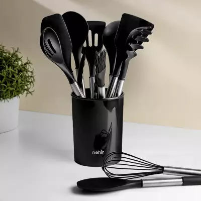 Raven Siyah Paslanmaz Çelik Silikon 12 Parça Servis Takımı