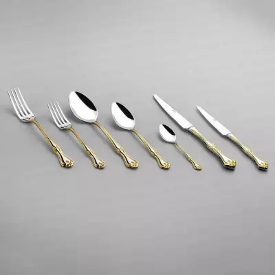 Lalezar Altın Sade 12 Kişilik 84 Parça Kutulu Çatal Kaşık Bıçak Takımı - 2