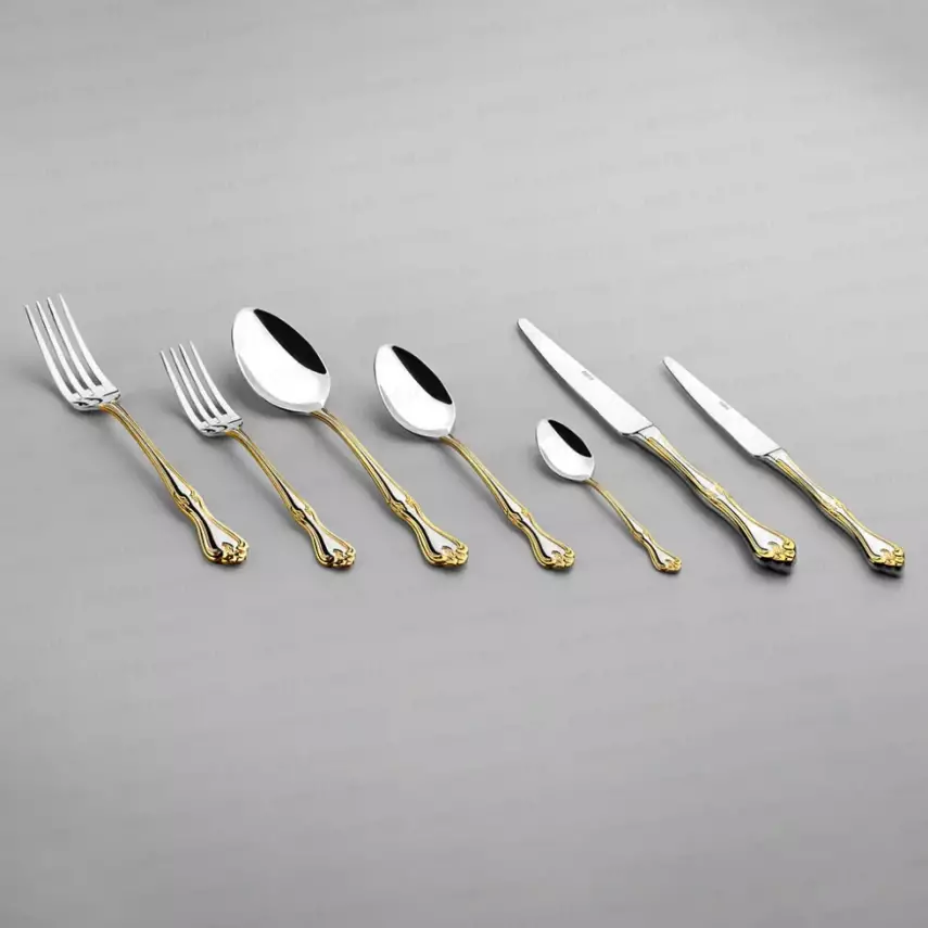 Lalezar Altın Sade 12 Kişilik 84 Parça Kutulu Çatal Kaşık Bıçak Takımı - 2