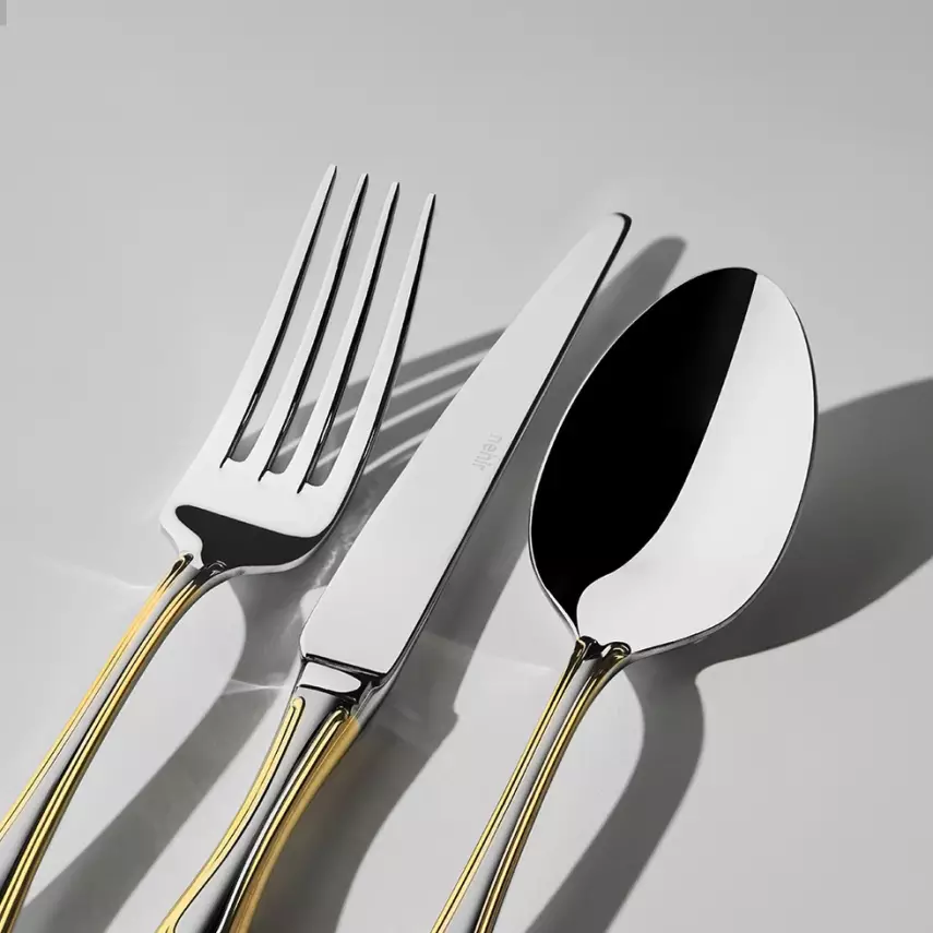 Lalezar Altın Sade 12 Kişilik 84 Parça Kutulu Çatal Kaşık Bıçak Takımı - 3