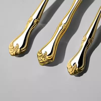 Lalezar Altın Sade 12 Kişilik 84 Parça Kutulu Çatal Kaşık Bıçak Takımı - 4