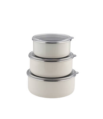 Emaye Fildişi 3'lü Saklama Kabı 