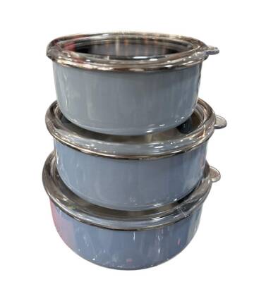 Emaye Mavi 3'lü Saklama Kabı