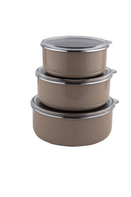 Emaye Toprak 3'lü Saklama Kabı 