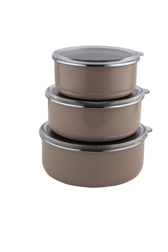 Emaye Toprak 3'lü Saklama Kabı  - 1