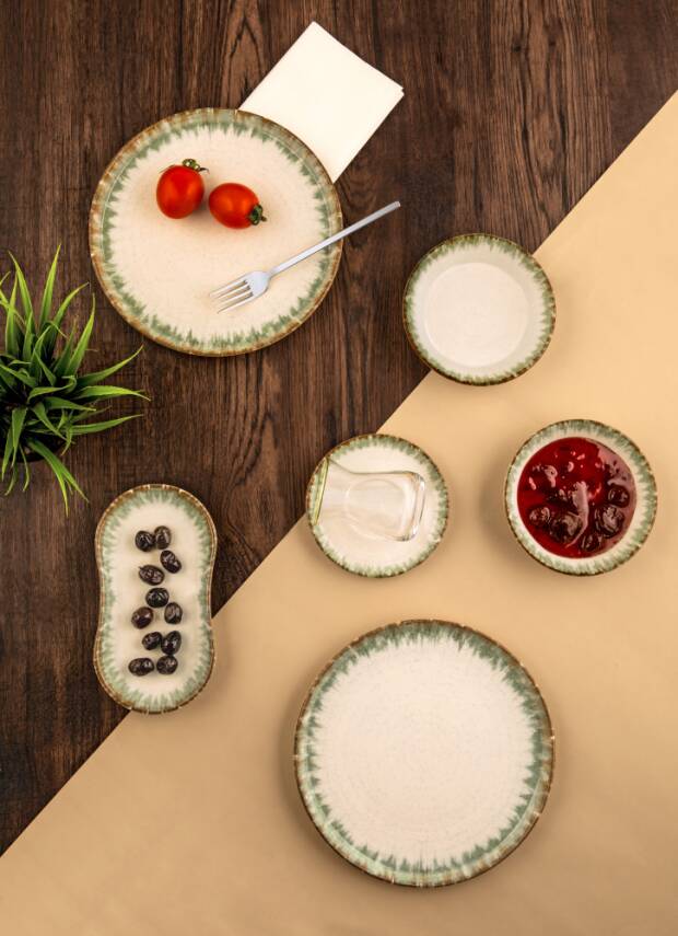 Green Line 26 Parça 6 Kişilik Porselen Kahvaltı Takımı - 1