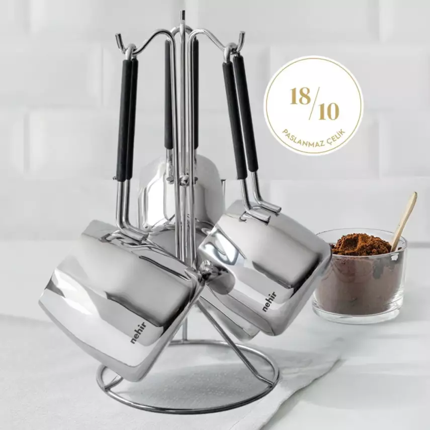 Modern 4 Parça Standlı Paslanmaz Çelik Cezve Seti - 1