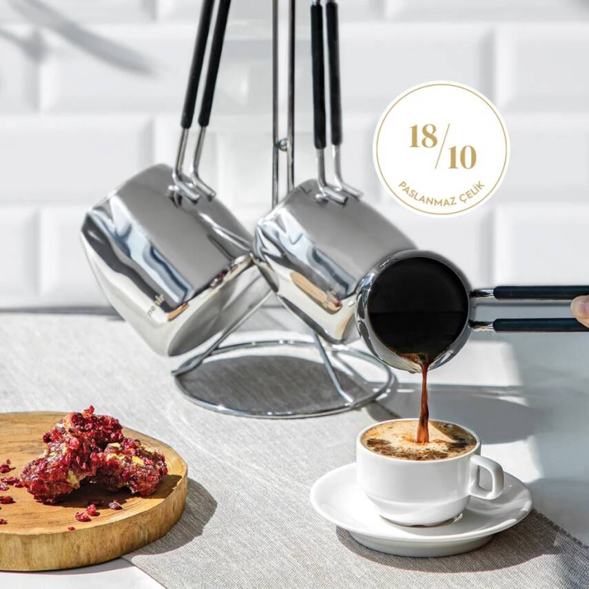 Modern 4 Parça Standlı Paslanmaz Çelik Cezve Seti - 2