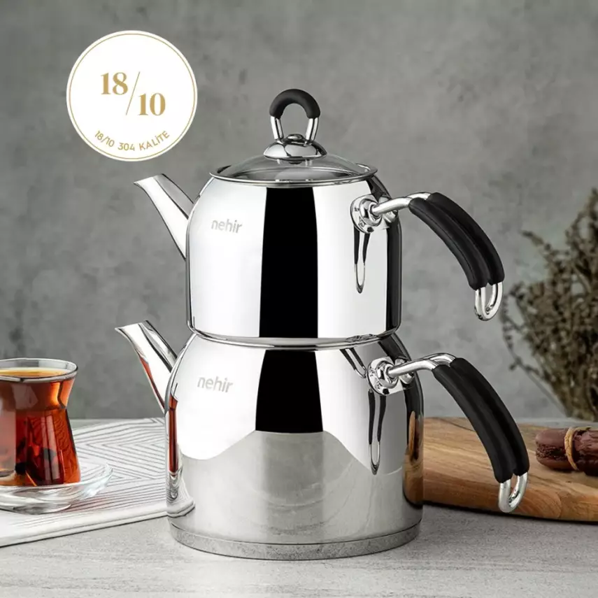 Modern Midi Orta Boy Paslanmaz Çelik Çaydanlık Takımı - 1