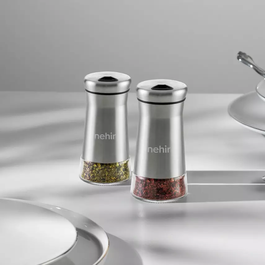 İdil 2'li Cam Silindir Tuzluk ve Biberlik Takımı - 1
