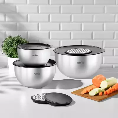 Silver Çelik 9 Parça Rendeli Karıştırma Kabı Takımı