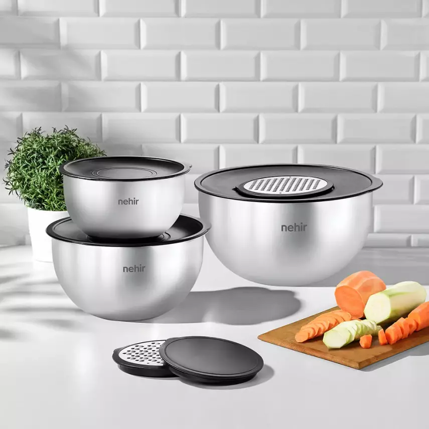 Silver Çelik 9 Parça Rendeli Karıştırma Kabı Takımı - 1