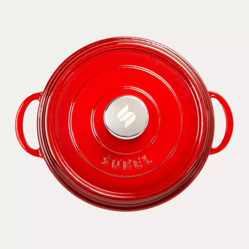 Sürel Kırmızı Demir Döküm Sığ Tencere 24 cm  - 4