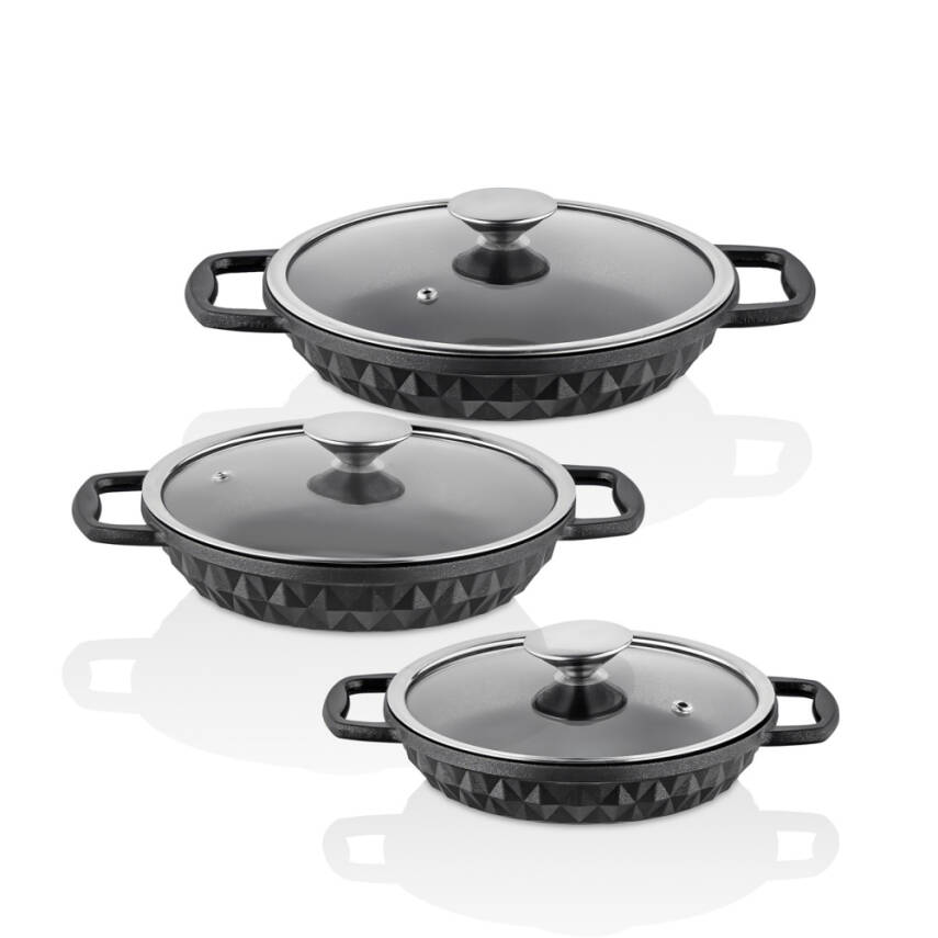 Taç Bella Döküm Cam Kapaklı 3'lü Sahan Seti - 1