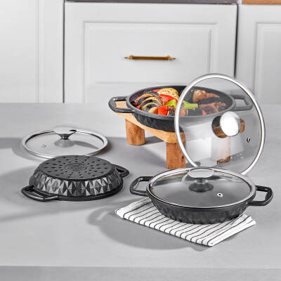 Taç Bella Döküm Cam Kapaklı 3'lü Sahan Seti - 2